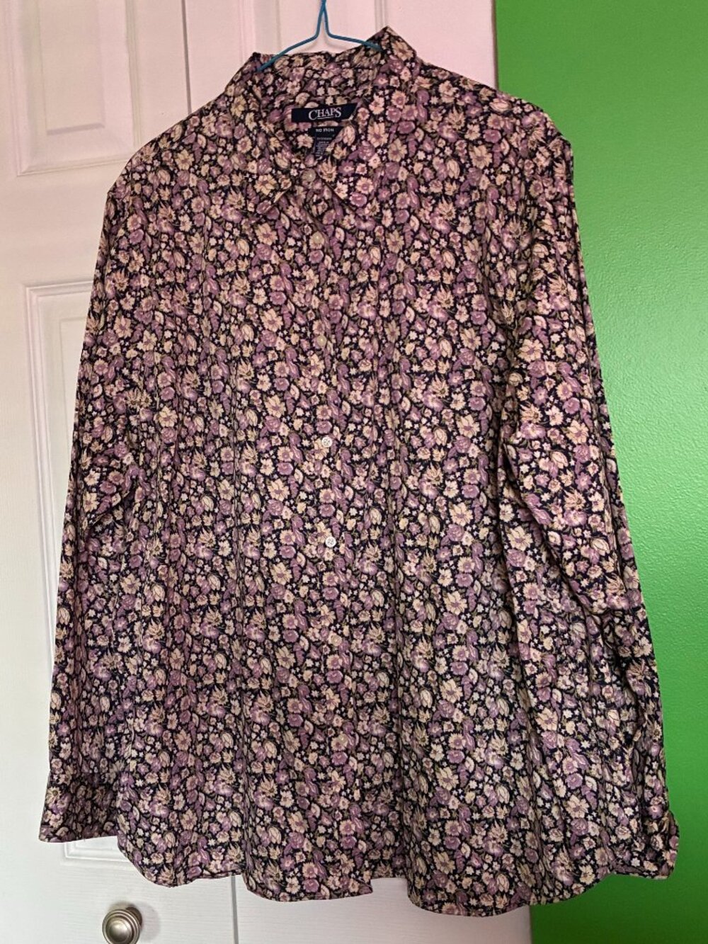 Chaps Lavender Olive Floral 100% Cotton 2XL Long Sleeve